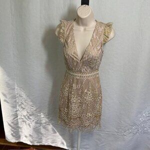 HELLO MOLLY Champagne Gold Sparkle Sequin Mini Dress Size XS